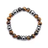 Partihandel AB Natural Stone Beads Natural Gemstone 8mm Brown Tiger Eye Stone Et Hematite Men Armband