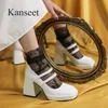 Sapatos de vestido Kanset grosso alto salto alto plataforma 2021 outono mulheres bombas de couro genuíno festa de couro senhoras preto calçado feminino