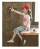 Meisje kleding sets zomer lloving hart t-shirt + denim broek jeans leisure 2 stks set outfit kinderkleding E20532 210610