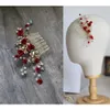 Jonnafe Red Rose Floral Headpiece For Women Prom Rhinestone Bridal Hair Comb Accessories Handmade Wedding Hair Jewelry X0625