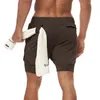 Men's Shorts Solid Color Running Men 2 In 1 Double-deck Quick Dry GYM Sport Jogging Workout Sports Short Pant