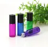 5ml 1/6oz Amber Green Purple Blue Glasses Roller On Bottles Essential Oil Empty Perfume Bottle with Glass Stainless Steel Rollers Ball