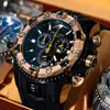 Reef Tiger/RT Men Sports Quartz Watches Chronograph Data Big Dial Black Steel Super Luminous Stop Watch Relogio Masculino zegarki