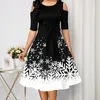 Casual Dresses Red Dress Women 2021 Belted Snowflake Print Cold Shoulder Round Neck Plus Size Fashion Ladies Christmas Party277o