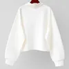 Drawstring Cropped Hoodie Long Sleeve Turn-down Collar Women Sweatshirts Causal Spring Pullovers 6F921 210603