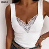 Umeko Moda Mulheres Sexy Satin Silk V-Pescoço Lace Strap Top Verão Vest Camisole Crop Tank Tops Casuais T-shirt sem mangas Y220304