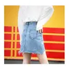 Denim Rock Hohe Taille Koreanische Stil Straße Taschen Knopf Mini Damenmode Plus Größe Baumwolle Jeans 210428