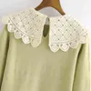 Vintage Woman Peter Pan Collar Patchwork Sweaters Spring Autumn Fashion Ladies Soft Lace Knitwear Girls Sweet Knitted Tops 210515