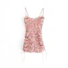 夏のピンクの巾着ミニドレス女性のファッション花のシルクカミスラップドレス弓ビーチスタイルヴェスティドフェミニーノカジュアル