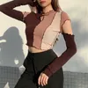 Frill T Shirt Cut Out Crop op For Women Y2K Pullovers Contrast Long Sleeve Short Harajuku Clubwear Autumn op 210623