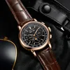 Wristwatches 42mm Men's Automatic Watch White Dial Gold Case Moon Phase Calendar Multifunction Leather Strap Mechanical Male293p