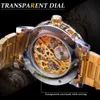 Winner Golden Watches Classic Rhinestone Clock Roman Analog Male Skeleton Clocks Mechanical Stainless Steel Band Luminous Watch