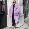 Hiver élégant col cranté poilu Shaggy fausse fourrure long manteau violet femme en peau de mouton moelleux x-long vestes garder au chaud vêtements d'extérieur 210429