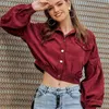 Women's Jackets Fashion Stylish Women Corduroy Short Jacket Coats Button Pocket Coat Outwear Streetwear Long Puff Sleeve Crop Tops1