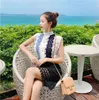 Small fragrance, famous woman, thin lace hollow jacket, high waist, slim half-length skirt suit, summer style of 210515