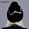 Bérets Real Fur Knit Hat Femmes Hiver Warm Rex Natural Epp Thick Élégant filles pompom