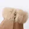 2021冬の女性の雪のブーツミッドヒールの毛皮のようなスエード女性の足首のブーツジッパーの尖ったつま先の固体女性の靴エレガントなファッションFotwear Y1018