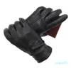 Men's Fashion Sheepskin Genuine Leather Cotton Lining Winter Gloves Keep Warm Driving Riding Outdoor Black