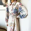 Otoño vintage a-line vestido de impresión femenina elegante falda larga vestido de camisa impresa para ropa de mujer vestidos de fiesta completo 210514