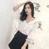 Lato Blusas Mujer De Moda Koszulki pół-rękawowe Topy Koreański Styl Filded White Szyfon Kobiety Bluzka Koszula 8670 50 210510