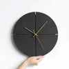 Träväggklocka med valnöt Hands Silent Quartz Round fyrkantig dekorativ klocka för vardagsrummet Home Office Black H1230223E