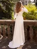 Modest maniche lunghe A Line Abiti da sposa Country Garden Boho Scoop Neck Sweep Train Bottoni Coperto Indietro Abiti lunghi Robe de soriee BC10864