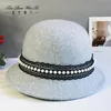 Stingy Brim Hats Elegant Color Wool Top For Women Fashion Street Lolita Hat Pearl Decoration Basin Bucket Cloche Fedora Cape