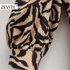 ZEVITY Women vintage animal pattern print short shirt Dress Office Lady poskets patch lantern sleeve Vestido Chic Dresses DS4354 210603