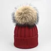 New Wholale Winter Fashion Warm Christmas Women Cappelli lavorati a maglia con grande palla di pelliccia di procione