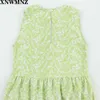 women green fashion elastic print pleats casual slim midi dress female o neck sleeveless vest vestidos chic summer 210520