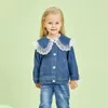 Wiosna i jesień Baby / Toddler Girl Doll Collar Potargany Dżinsowy Kurtka 210528