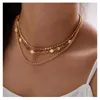 Pendant Necklaces 2021 Retro Golden Multilayer Moon Alloy Necklace Women's OT Buckle Imitation Pearl Jewelry Wholesale