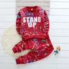 Kids Boys Autumn Long Sleeve Cotton Clothing Sets 2PCS Letter Pattern Tops and Solid Pants Casual Suits 210429