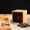 Reloj despertador Led de bambú con espejo creativo, relojes digitales electrónicos sencillos y bonitos a la moda para estudiantes