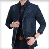 Бренд Джинсовая куртка Мужчины Осень Blazer Slim Fit Военный Одиночный Одиночный Воротник Джинсы Джинсы Плюс Размер XXXXL 220301