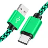 1M / 2M / 3M Weefsel Gevlochten oplader Kabels Type C Micro V8 USB-gegevenskabel voor Samsung S6 S7 EDGE S8 HTC