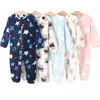 Baby Pajamas для мальчиков девочек толстые теплые пижамы осень детей фланелевые рядки комбинезоны зимние дети мультфильм одеяло сонные одежды 21130