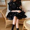 Sweet Women Dress Summer Korean Big Turn Down Collar Vestidos Broderade Floral Single Breasted Kawaii Dresses 210519