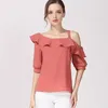 Chiffon-Frauenblusenhemden, elegante einfarbige Damenbekleidung, Kurzarm-Sommermode-Damenoberteile 123J 30 210528