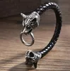 Bangle Viking Bracelet Leather Rope Chain Double Bite Ring For Men Amulet Jewelry Gift MaleBangle233H