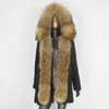 Bluenessfair Vattentät Long Parka Real Fur Coat Natural Fur Collar Hood OuterWear Winter Jacket Kvinnor Varm Streetwear 211007