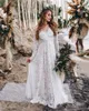 Vestidos de renda boho de casamento para mulheres noiva de manga longa backless Uma linha de vestidos de noiva Bohemian vestido vestido vestido de noiva