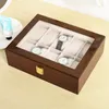 Caja de almacenamiento de reloj de 10 bits, pantalla de madera, patrón de árbol de café, bolsas y bolsas de joyería con pintura en aerosol ligera