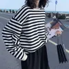 Qweek Striped Women's Sweatshirt Hoodies Streetwear 2021 Fashion Koreansk stil KPOP Gothic Goth Harajuku Långärmad Toppar Vår X0629