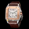 42mm 100 W20090X8 W20091X7 Montres Cadran Blanc Miyota Quartz Chronographe Montre Pour Homme Boîtier En Or Rose Chronomètre Bracelet En Cuir Marron Hi314I