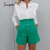 Solid Ruffle High Waist Casual Short High Street Botton Solid Sommar Shorts Fashion Green Office Bottom 210611