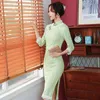 Ethnische Kleidung Dame enge kurze sexy cheongsam elegant mandarin hals chinesisches traditionelles kleid wildleder grün qipao plus size 3xl vesti