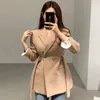 패션 봄 미니멀리즘 여성 블레이저 및 재킷 작업 사무실 레이디 정장 슬림 비즈니스 솔리드 컬러 코트 카키 세련 된 210510