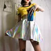 PU Harajuku Laser Hip Hop Ball Gown Preppy Style Ginocchio Impero Gonna corta Large Size Cute Japan 210608