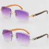 Selling Rimless Red Wood C Decoration Vintage Luxury Sunglasses Square shape face Carving Lens Unisex driving glasses 18K gold met331b